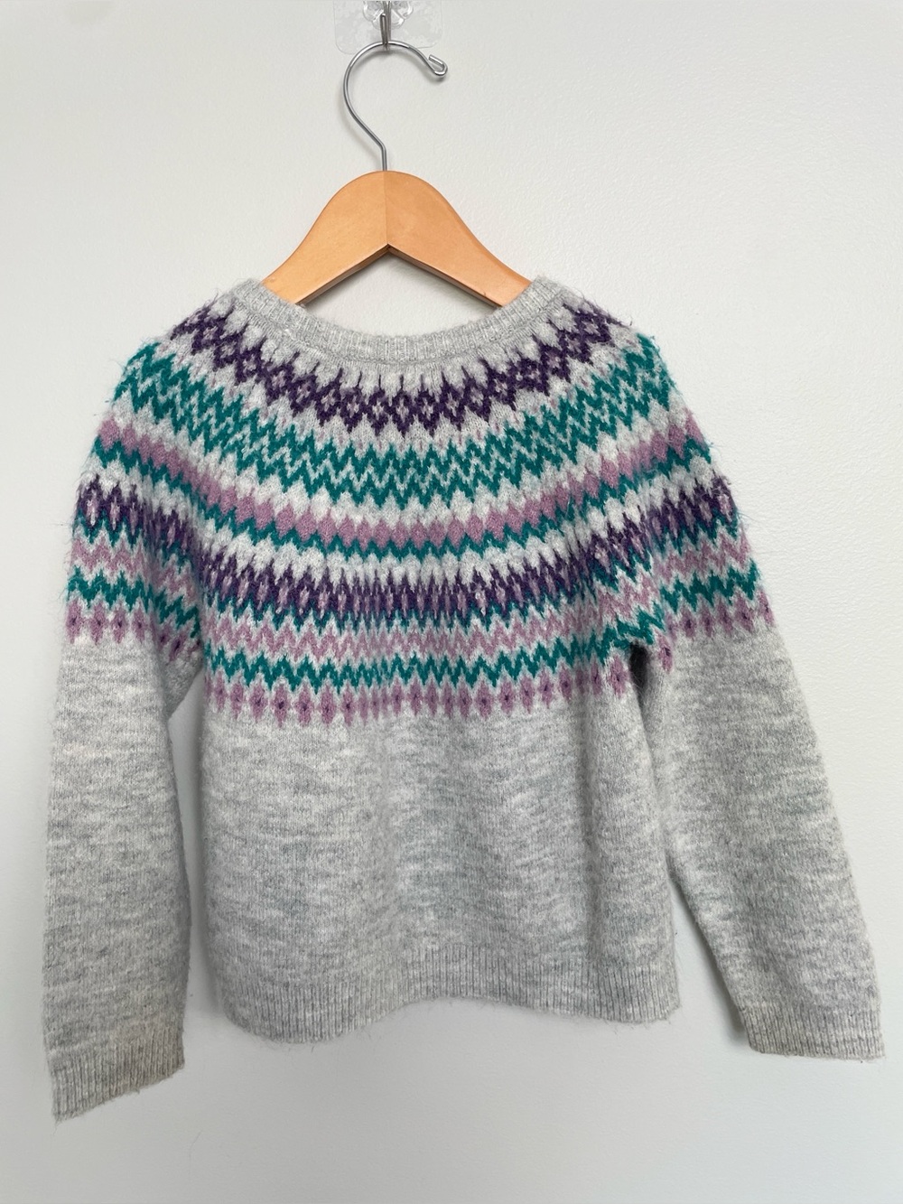 George Girls Fair Isle Knit Sweater Grey Purple Teal Size 5T